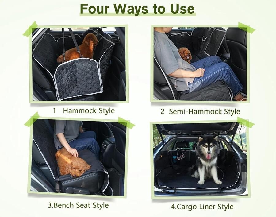 Hondendeken voor auto-achterbank met gaasvenster kofferbakhoes voor honden (146x handautostoel-deken met veiligheidsgordel achterbankhoezen voor honden zwart (een kleur)