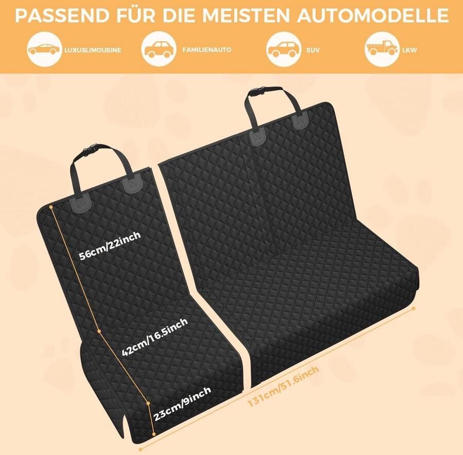 Hondendeken voor de achterbank antislip waterdichte autodeken voor de achterbank 131 x krasbestendig compatibel met de meeste auto's SUV's en vrachtwagens