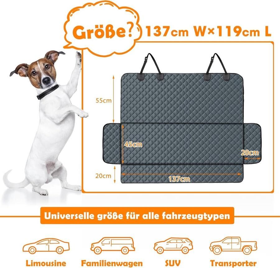 Hondendeken voor de achterbank hondenbescherming autoachterbank krasbestendig en waterafstotend autodeken voor de achterbank achterbankbeschermer hond 137 x grijs