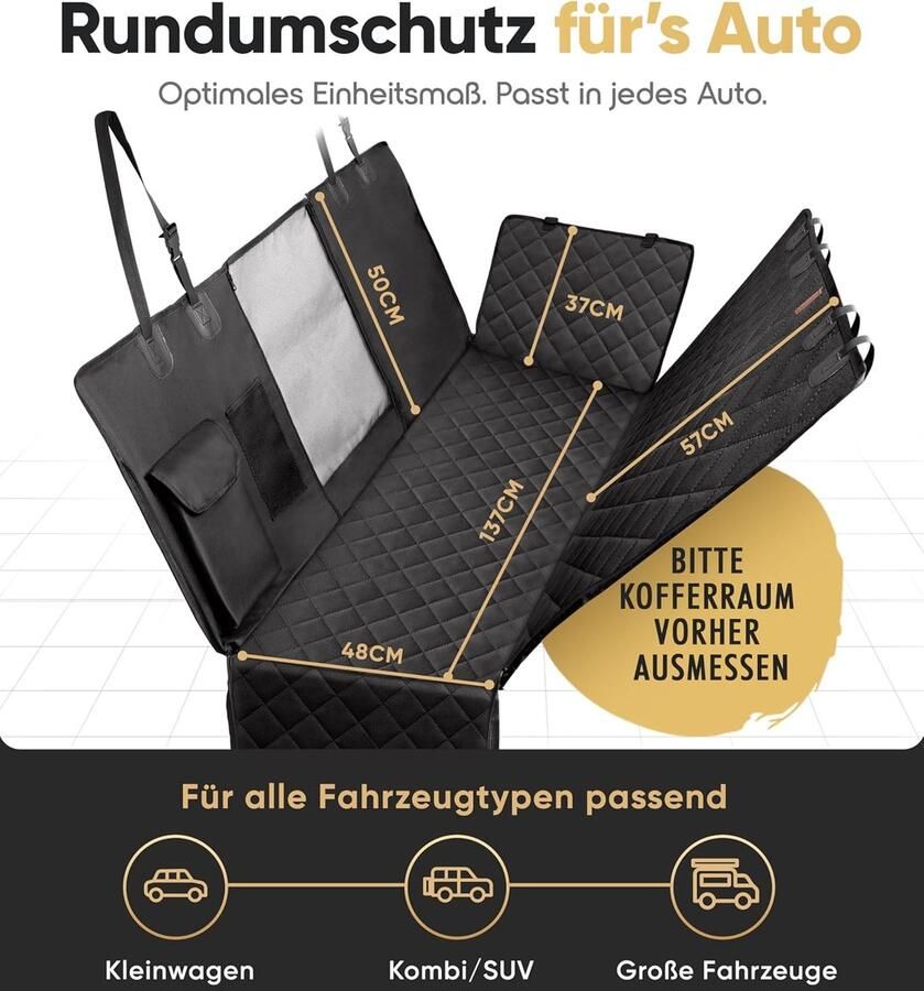 Hondendeken voor de achterbank waterdicht en krasbestendig universele hondendeken voor de achterbank van de auto incl. zijbescherming en kijkvenster hondenautodeken
