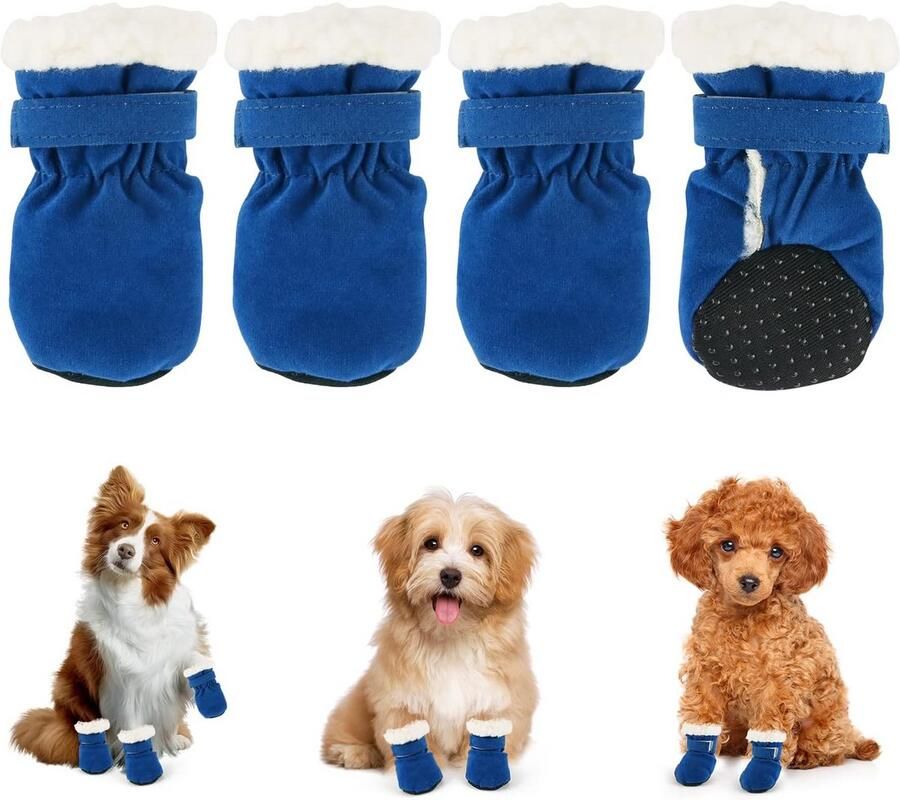 Hondenlaarsjes Set Pootbeschermers Buitenwandelingen Antislip Rubberzool 4 Stuks Blauw