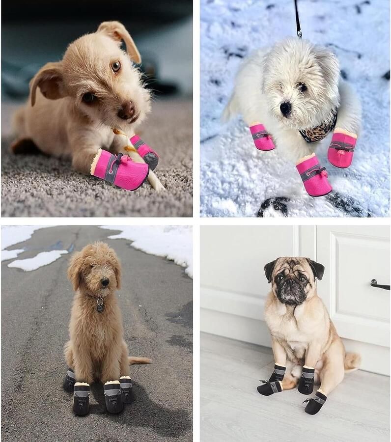 Hondenlaarzen 4 Stuks Warme en Waterdichte Schoenen voor Kleine en Middelgrote Honden Antislip Geschikt voor Buitenactiviteiten Wasbaar Maat S Roze