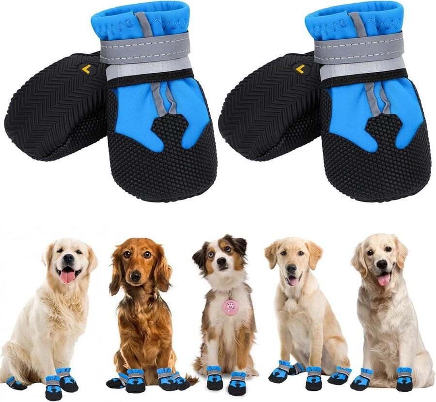 Hondenlaarzen 4 stuks waterdicht met reflecterende strips antislip voor kleine en middelgrote honden