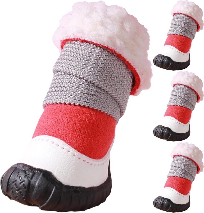Hondenlaarzen Antislip schoenen Winterse avonturen Warme voering Set van 4 Rood