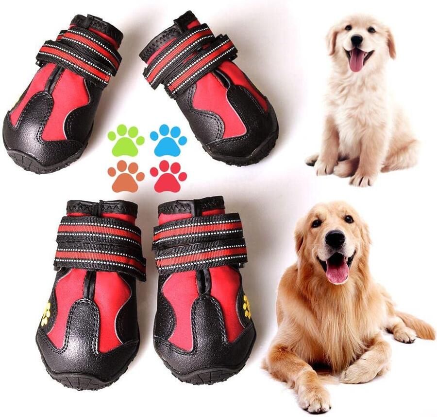 Hondenlaarzen Hondenschoenen Buiten Bescherming Antislip Robuuste Zool Zwart Rood