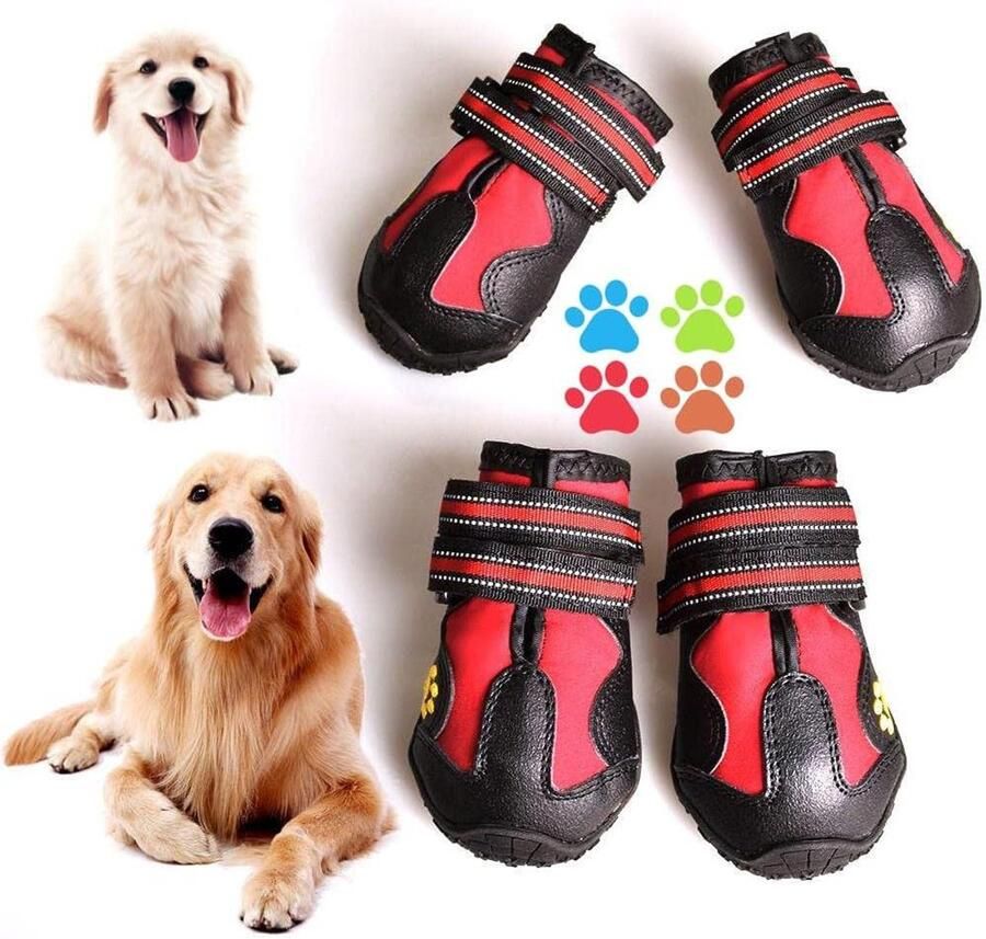 Hondenlaarzen Hondenschoenen Buitenbescherming Antislip robuuste zool Zwart-rood