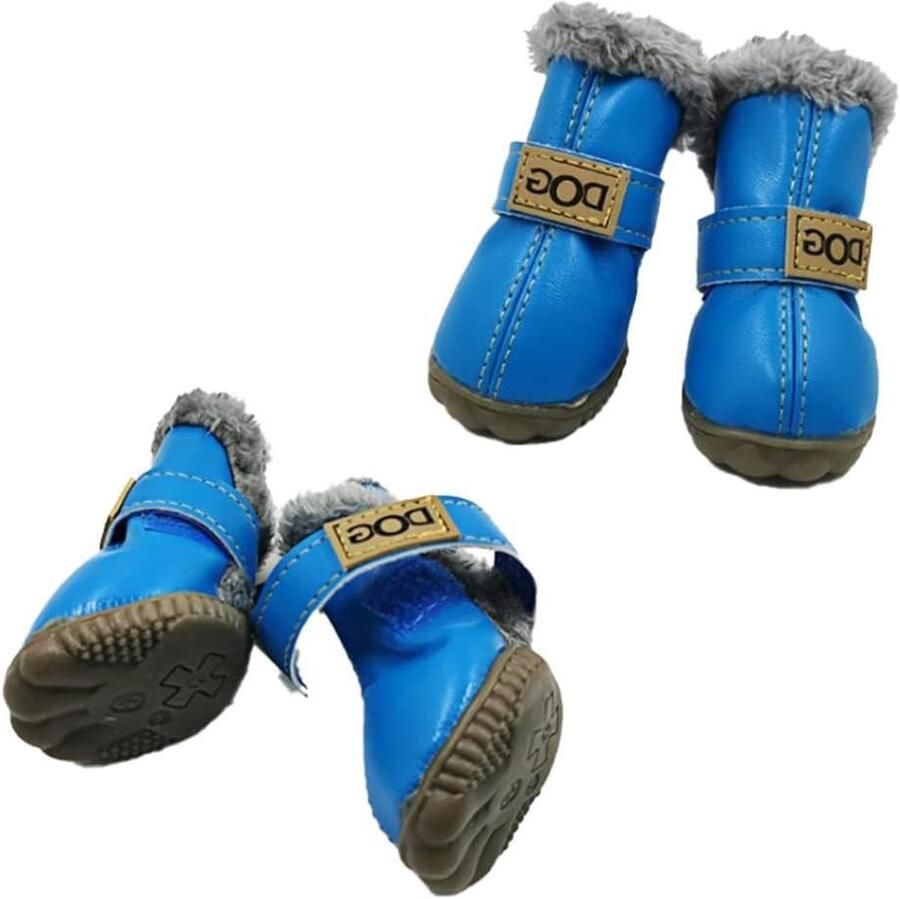 Hondenlaarzen Hondenschoenen Pootbeschermers Buitenwandelen Waterdicht PU Leer 4 stuks M Blauw