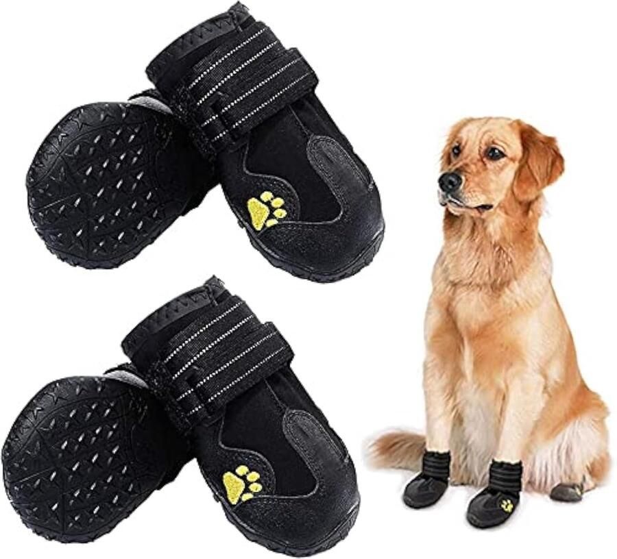 Hondenlaarzen Hondenschoenen Pootbeschermers Outdoor Wandelen Waterdicht Anti-slip 4 stuks Zwart