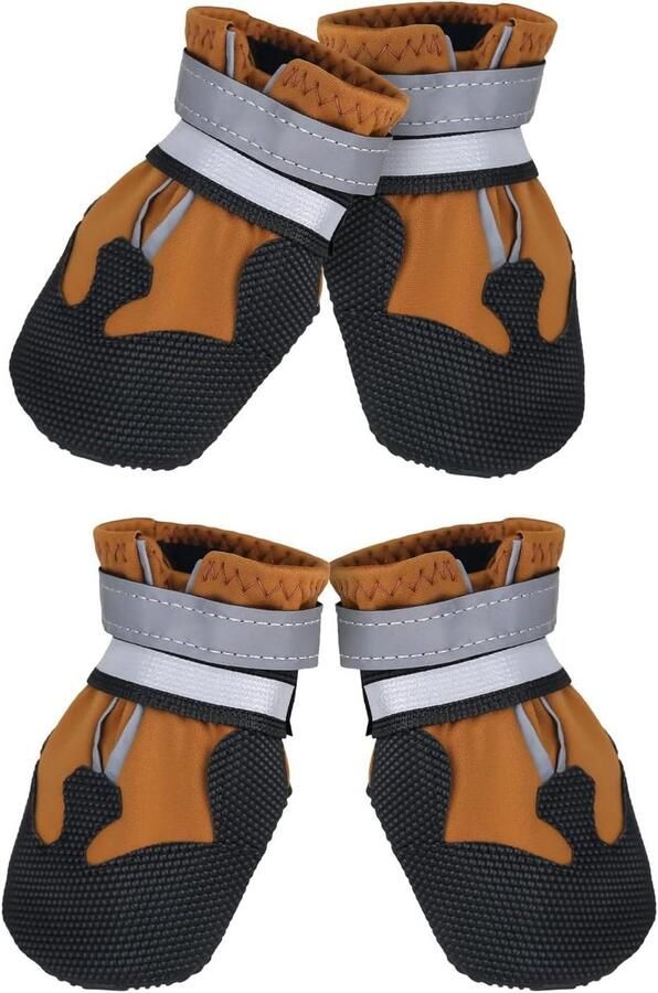 Hondenlaarzen Hondenschoenen Pootbeschermers Poten Bescher Antislip Waterdicht Set van 4 Bruin