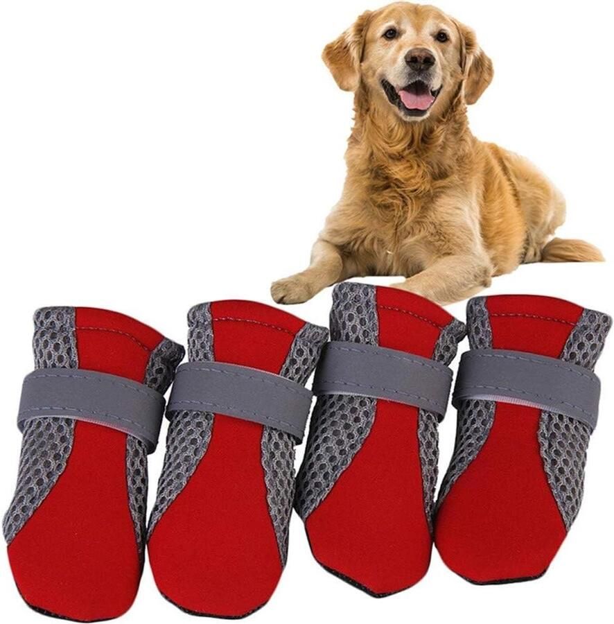 Hondenlaarzen Hondenschoenen Pootbeschermers Poten Bescher Waterdicht Antislip Maat M Rood