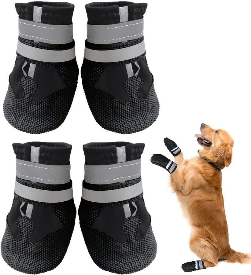 Hondenlaarzen Hondenschoenen Pootbeschermers Poten Bescher Waterdichte Skid-proof Zool Maat M Zwart