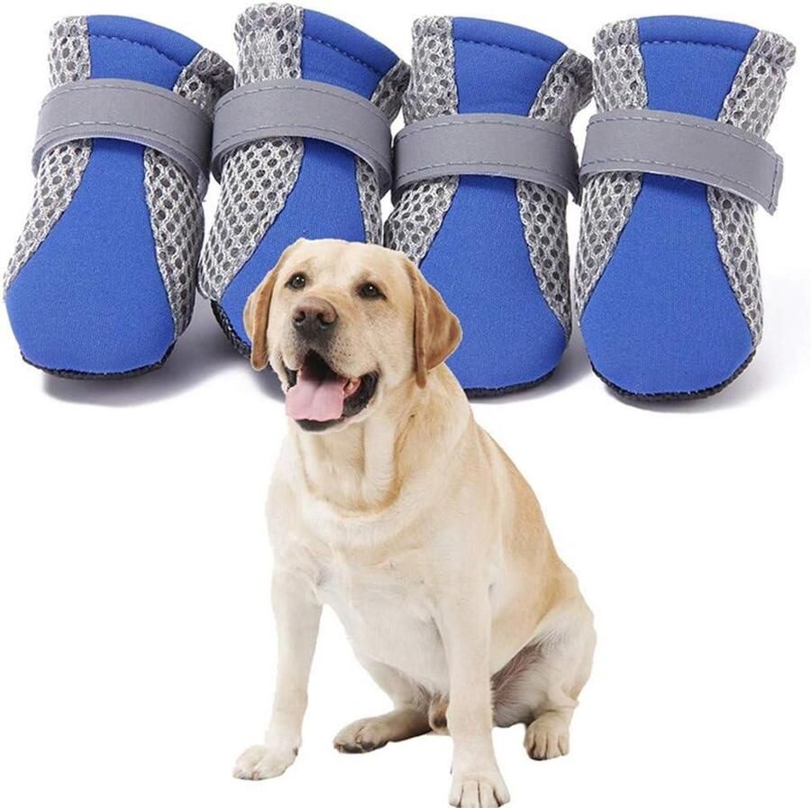 Hondenlaarzen Hondenschoenen Potenbeschermers Poten Beschermen Reflecterend Veiligheidsdetail Maat L Blauw