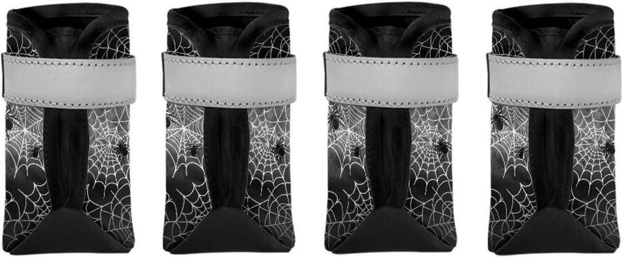 Hondenlaarzen Pootbeschermers Buitenwandelingen Antislip zool Set van 4 Halloween Spider Web