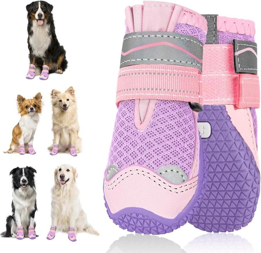Hondenlaarzen Pootbeschermers hond Bescherming poten Waterdicht reflecterend Roze paars