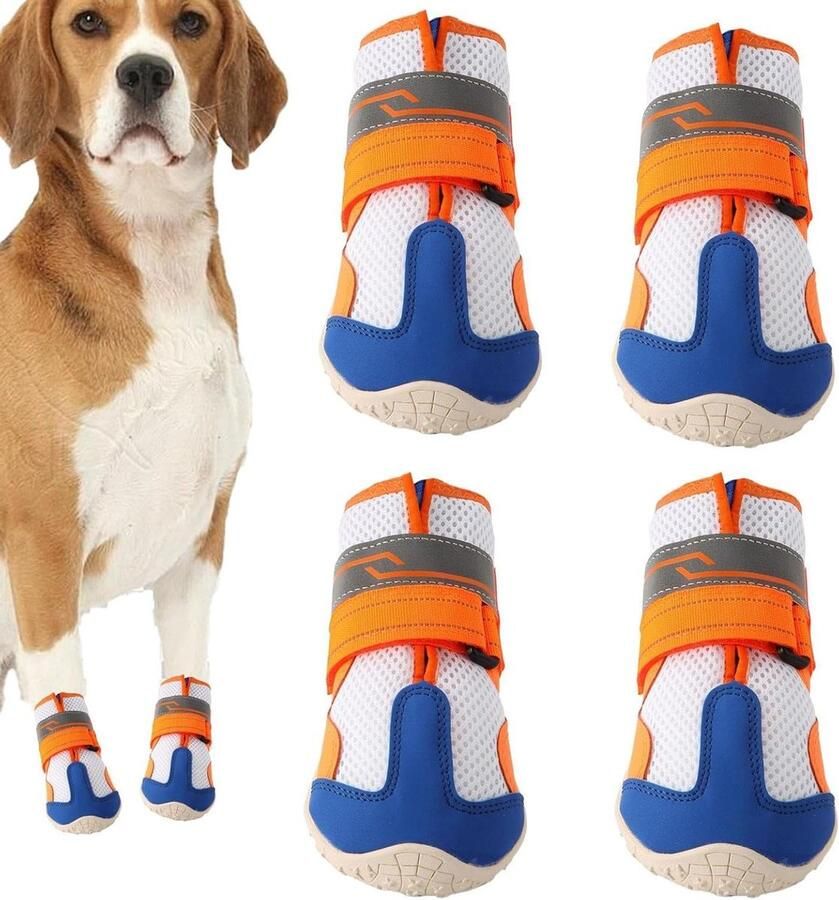 Hondenlaarzen Pootbeschermers Hondenschoenen Outdoor Wandelen Antislip Rubberzool Oranje