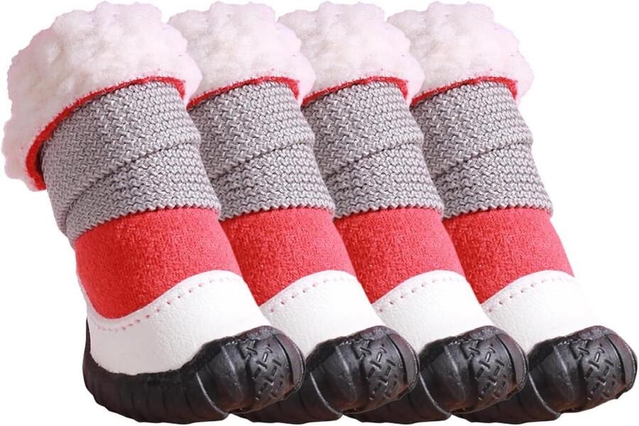 Hondenlaarzen Pootbeschermers Winterse Wandelingen Antislip Zool Set van 4 Rood