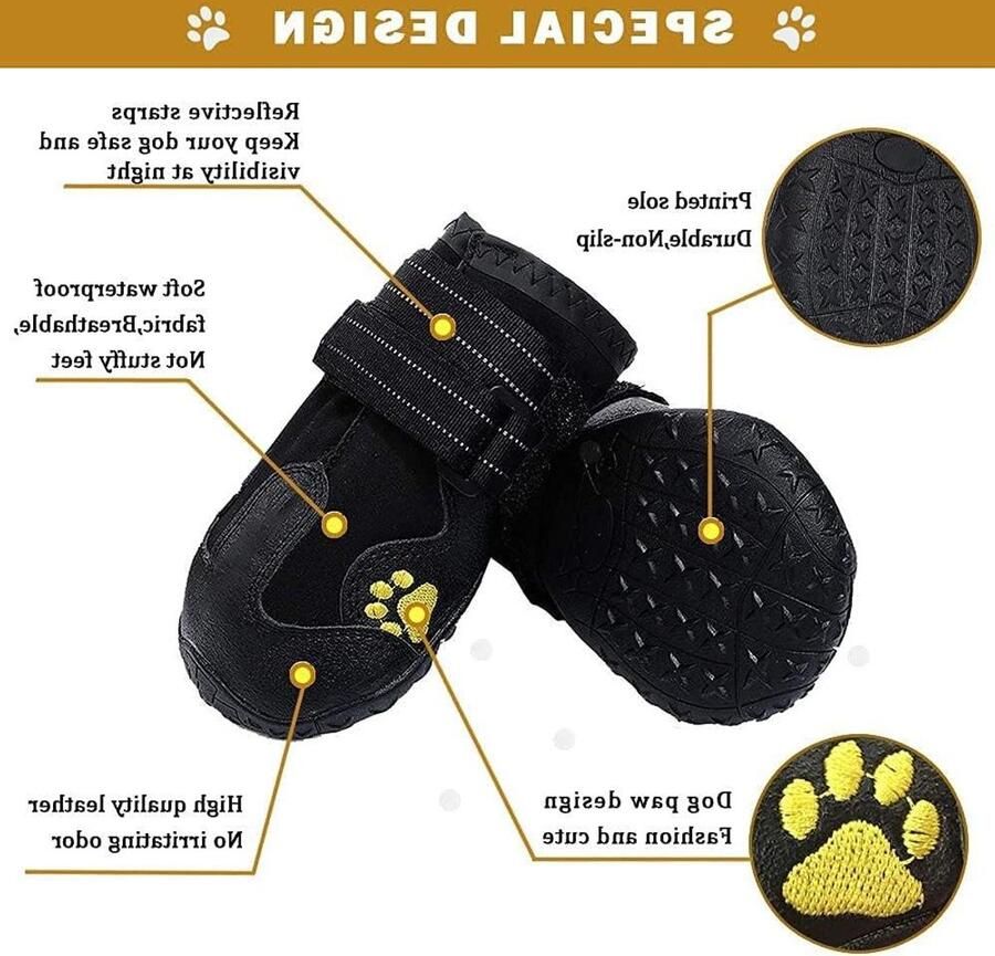 Hondenlaarzen Pootbeschermers Outdoor Avontuur Waterdicht & Antislip 4 Stuks Zwart