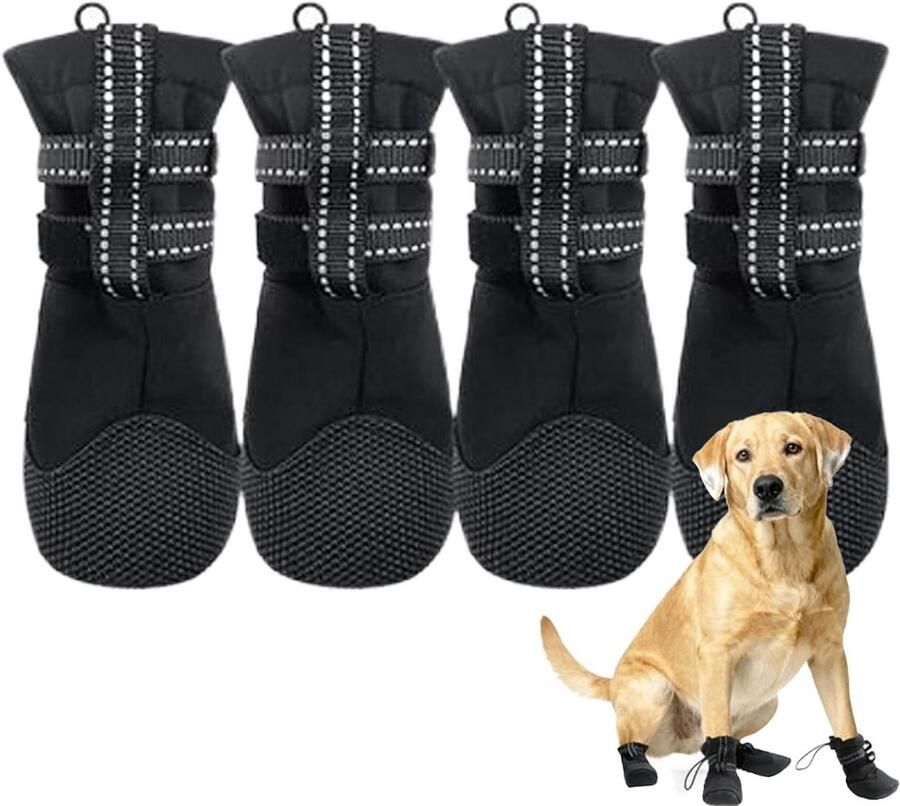 Hondenlaarzen Pootbeschermers Outdoor Wandelen Waterdicht Antislip 4 Stuks Zwart