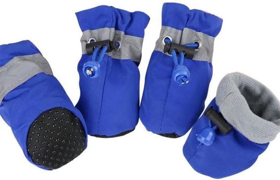 Hondenlaarzen Pootbeschermers Outdoor Wandelen Waterdicht en Reflecterend 4 stuks Blauw