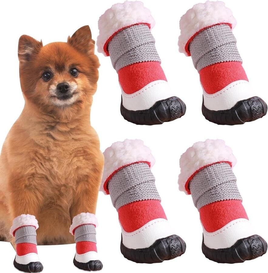 Hondenlaarzen Pootbeschermers Winterse Wandelingen Antislip Zool 4 Stuks Rood