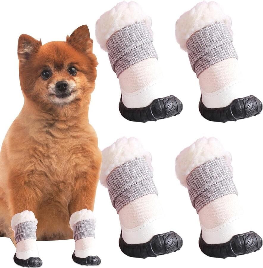 Hondenlaarzen Pootbescherming Hondenschoenen Winter Bescherming Outdoor Antislip Zool Ontwerp Set van 4 Beige