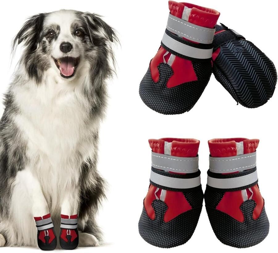 Hondenlaarzen Set Hondenschoenen Pootbeschermers Poten Bescher Waterdicht Antislip 4 Stuks XL Rood