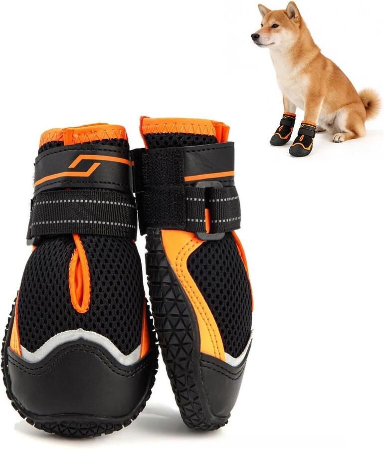 Hondenlaarzen Set Pootbeschermers Hond Wandelen Buiten Dubbel Verstelbaar Alle Hondenmaten Zwart Oranje