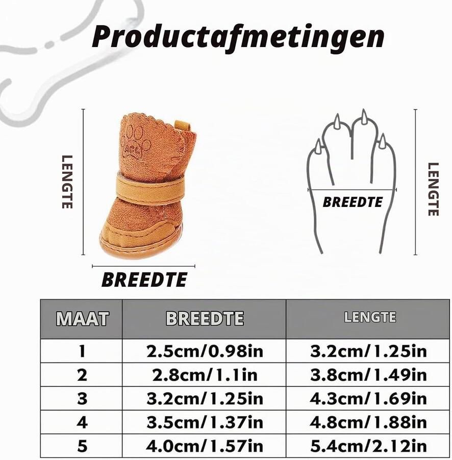 Hondenlaarzen Set van 4 Waterdichte en Antislip Bescherming voor Pootjes Winter Schoenen voor Kleine Honden Bruin