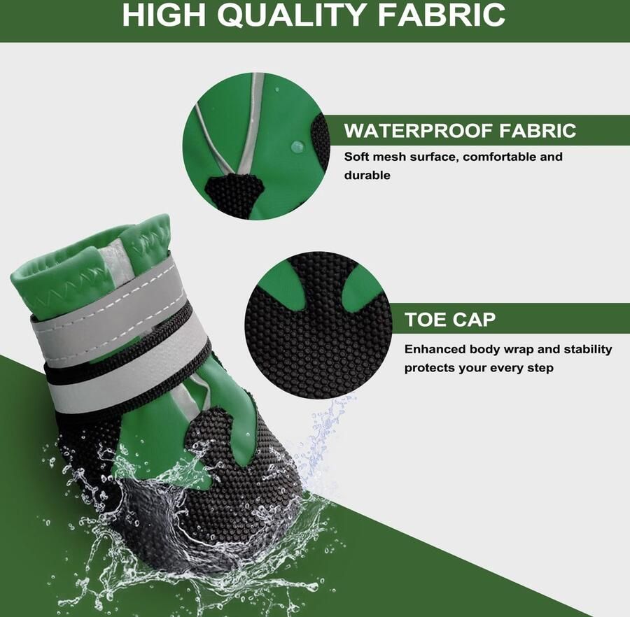 Hondenlaarzen set van 4 waterdichte hondenbeschermende laarzen slijtvaste hondenschoenen met reflecterende banden voor kleine middelgrote en grote honden outdoor (XXL groen)