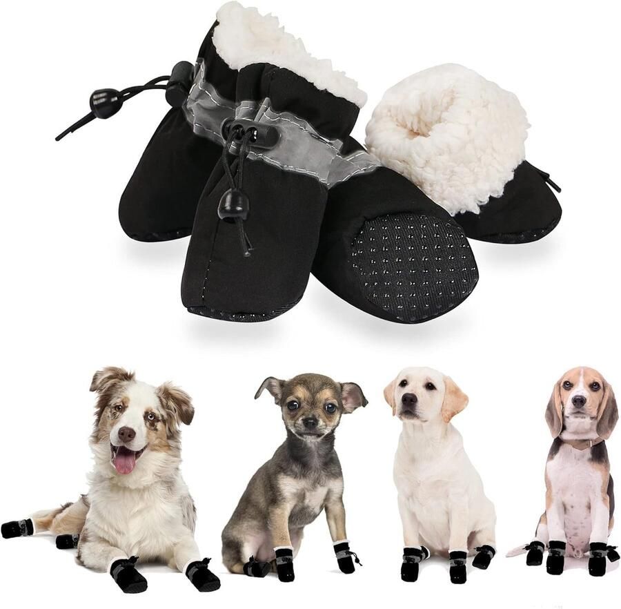 Hondenlaarzen voor Kleine Honden Winterse Pootbescherming Comfortabele Antislip Sneakers met Reflecterende Bandjes (5*