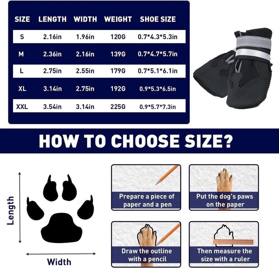 Hondenlaarzen Waterdicht Set van 4 Bescherming voor Pootjes Antislip Zool Reflecterende Leash voor Kleine Middelgrote en Grote Honden