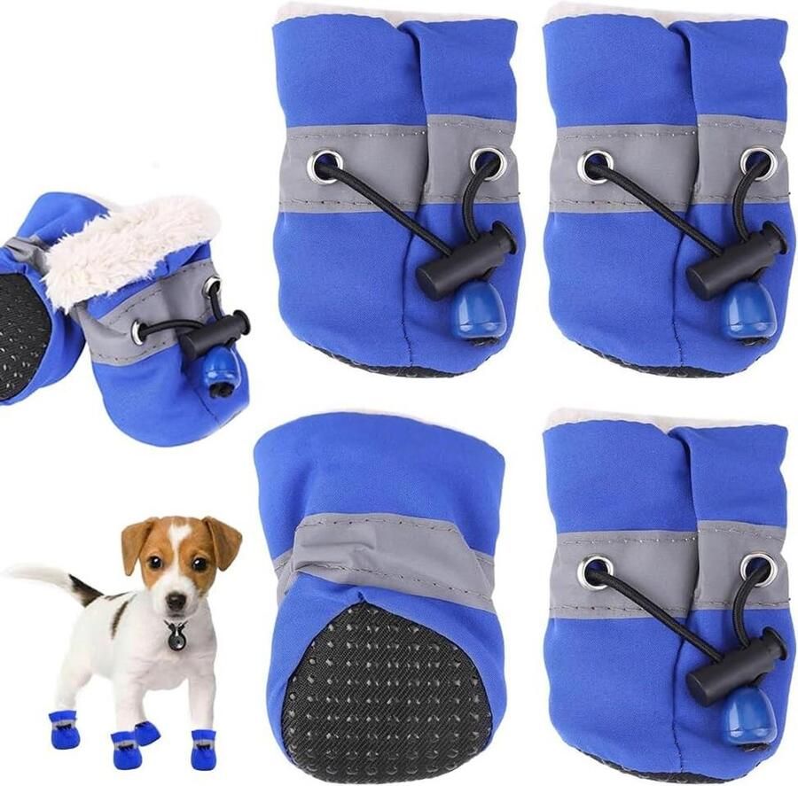 Hondenschoenen 4 stuks Honden laarsjes pootbescherming Pootjes bescher Waterdicht en antislip 65 x Blauw