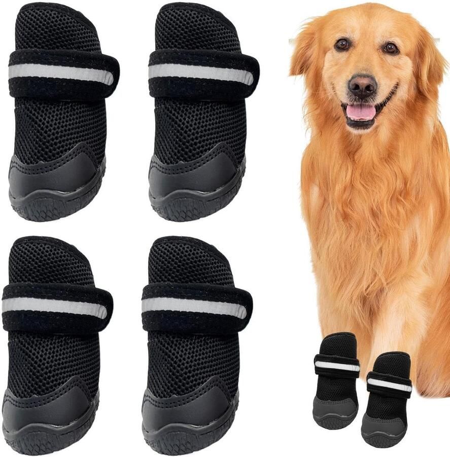 Hondenschoenen Hondenlaarsjes Beschermers Buiten Wandelen Antislip Zolen Lengte Zwart