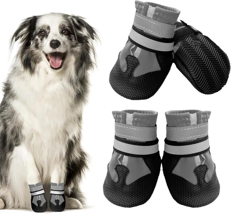 Hondenschoenen Hondenlaarsjes Pootbeschermers Poten Bescher Waterdicht Antislip 4 Stuks Grijs