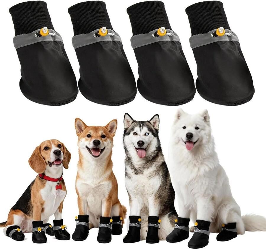 Hondenschoenen Hondenlaarsjes Pootbescherming Buitenwandelingen Beschermen Waterdicht Ademend Antislip 4XL Zwart-rood