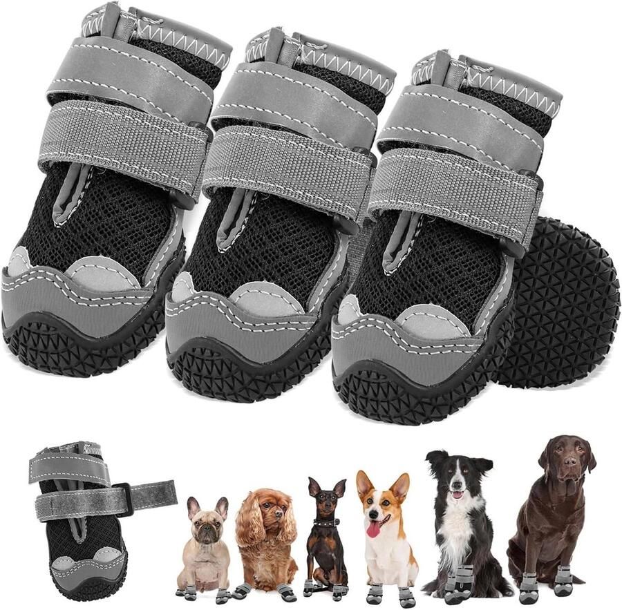 Hondenschoenen Hondenlaarzen Pootbeschermers Poten Bescher Antislip Rubberen Zool Grijs