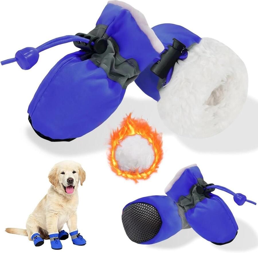 Hondenschoenen Hondenlaarzen Pootbeschermers Poten Bescher Antislip Zool Reflecterend 4 Stuks Blauw
