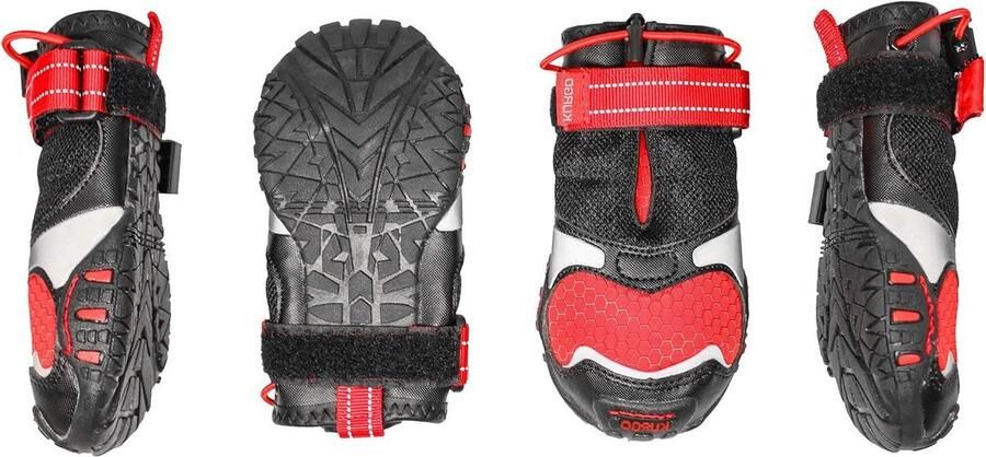 Hondenschoenen Hondenlaarzen Pootbeschermers Poten Bescher Waterafstotend Anti-slip Set van 4 Chili Rood Zwart
