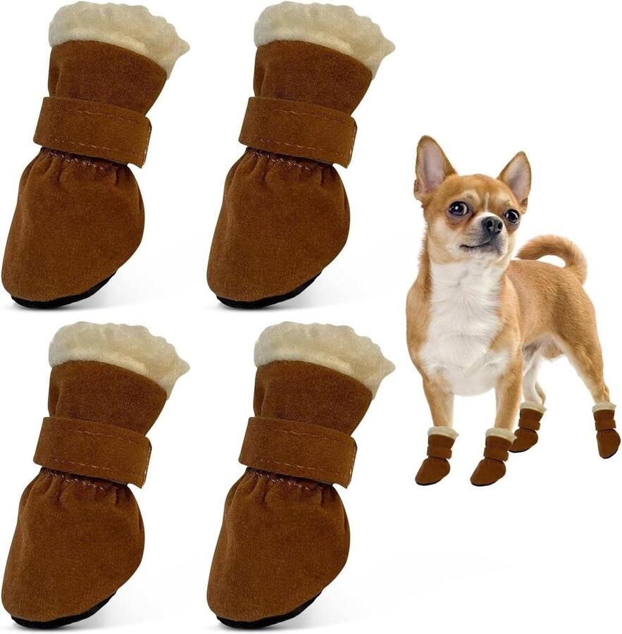 Hondenschoenen Hondenlaarzen Potenbeschermers Winterse Wandelingen Antislip Rubberzolen Maat L Bruin