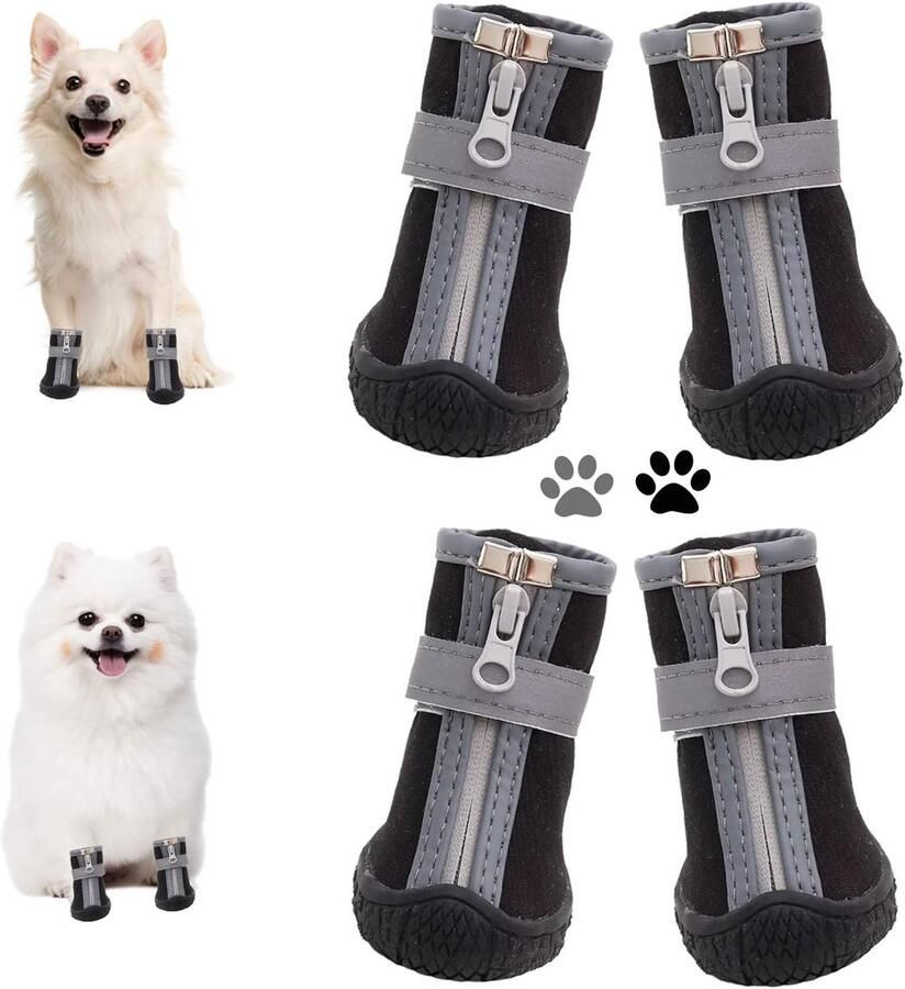 Hondenschoenen Huisdierlaarsjes Pootbeschermers Buitenwandelingen Bescher Antislip Rubberen Zool breed) Zwart