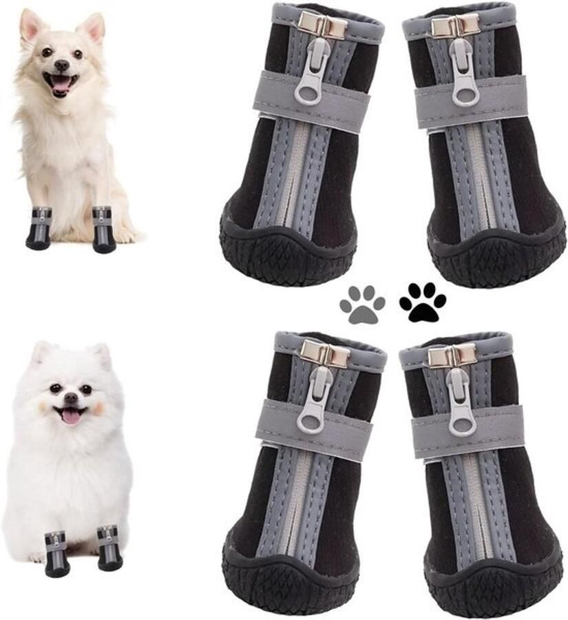 Hondenschoenen Huisdierlaarsjes Pootbeschermers Buitenwandelingen Bescher Antislip Rubberen Zool breed) Zwart