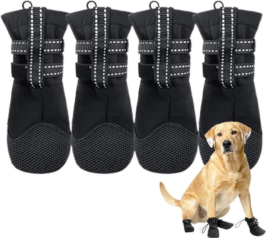 Hondenschoenen Huisdierlaarzen Pootbeschermers Outdoor Activiteiten Antislip Waterdicht Maat L Zwart