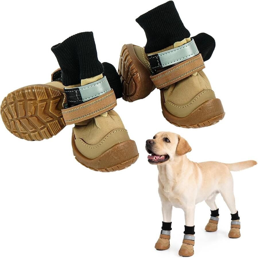 Hondenschoenen Outdoor Hondenlaarzen Pootbeschermers Poten Bescher Antislip Versterkte Zool 4 stuks Kaki