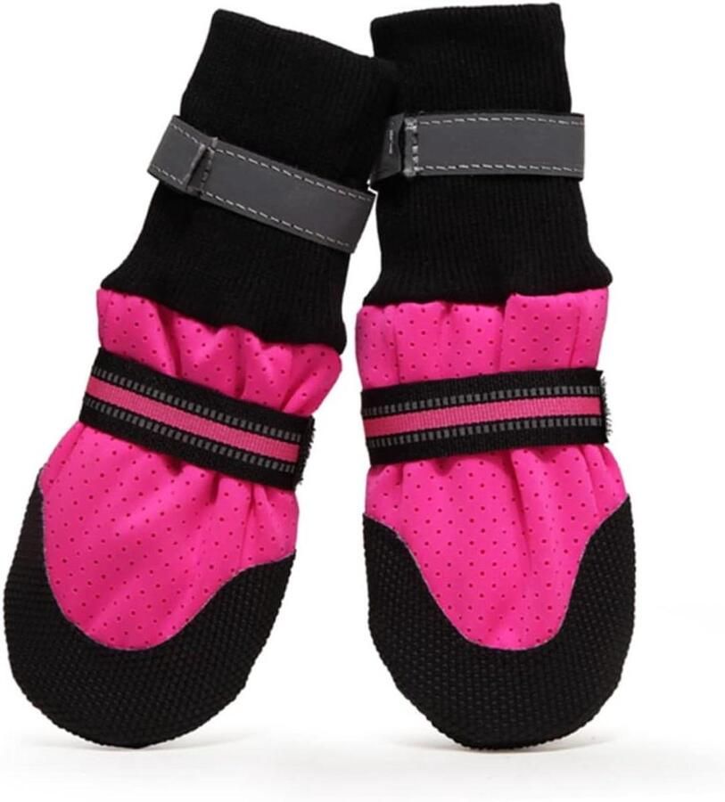 Hondenschoenen Pootbeschermers Buitenwandelingen Antislip zolen Set van 4 Roze