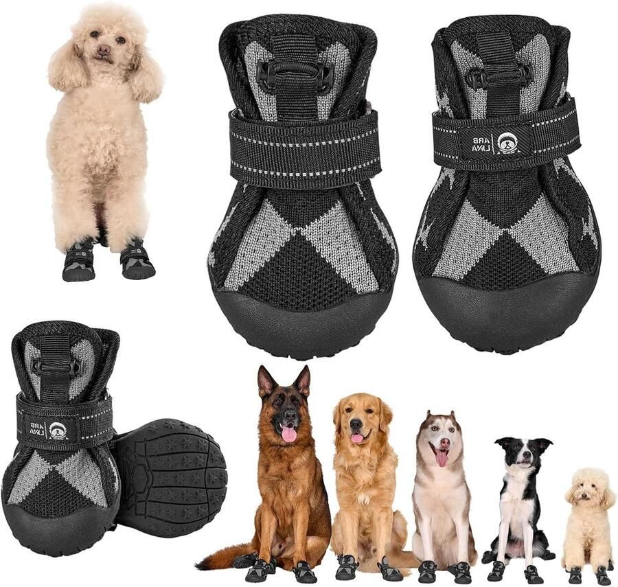 Hondenschoenen Pootbeschermers Buitenwandelingen Waterdicht en Ade d Verstelbaar Zwart