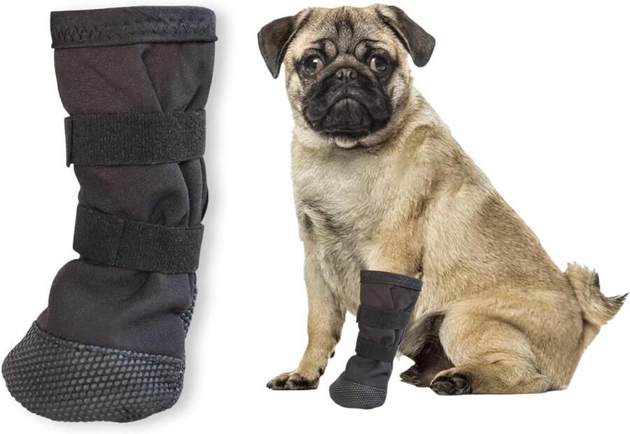 Hondenschoenen Pootbeschermers Hondenlaarsjes Bescherming Buiten Wandelen Antislipzool Klittenband Maat S Zwart