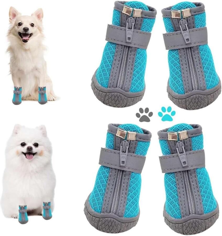 Hondenschoenen Pootbeschermers Hondenlaarsjes Puppy Schoentjes Buiten Wandelen Beschermen Antislip Rubberen Zool 4 stuks #2 Zwart