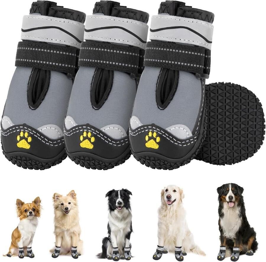 Hondenschoenen Pootbeschermers Laarsjes Bescherming Buiten Waterdicht Antislip Zwart Grijs