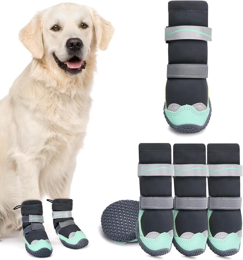 Hondenschoenen Pootbeschermers Laarsjes Winter Wandelen Waterafstotend Reflecterend Groen