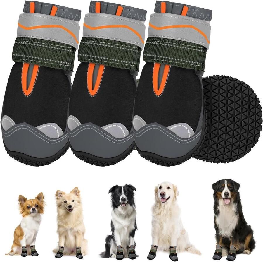 Hondenschoenen Pootbeschermers Outdoor Bescherming Waterdicht & Antislip 4 stuks Zwart